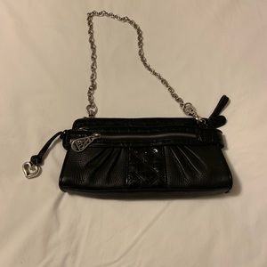 Brighton Blk Leather Clutch Small Purse Bag Chain